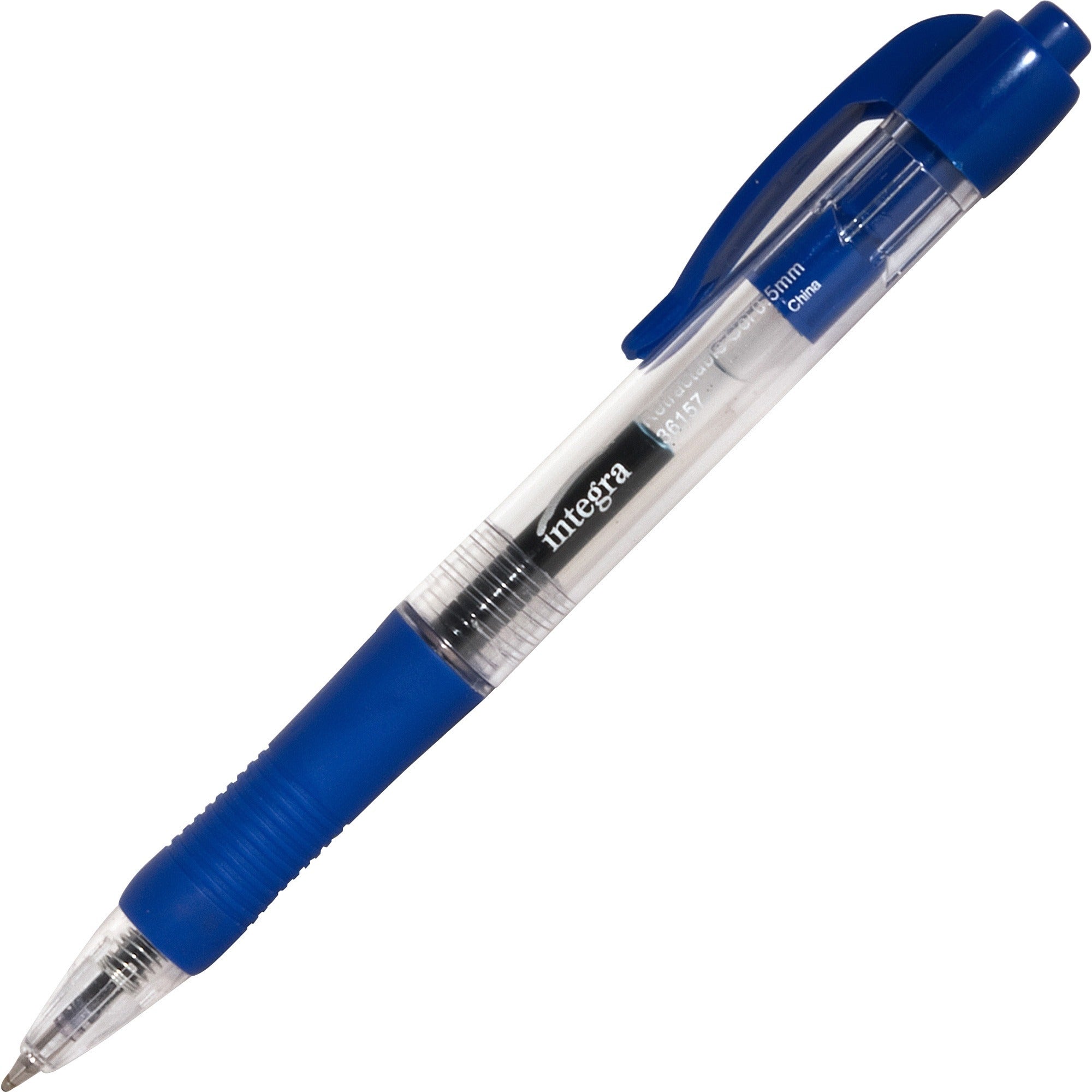 Integra Retractable 0.5mm Gel Pens - 0.5 mm Fine Pen Point - Retractable - Blue Ink - Gel-based - Blue Barrel - Metal Tip - Writing - 1 Dozen