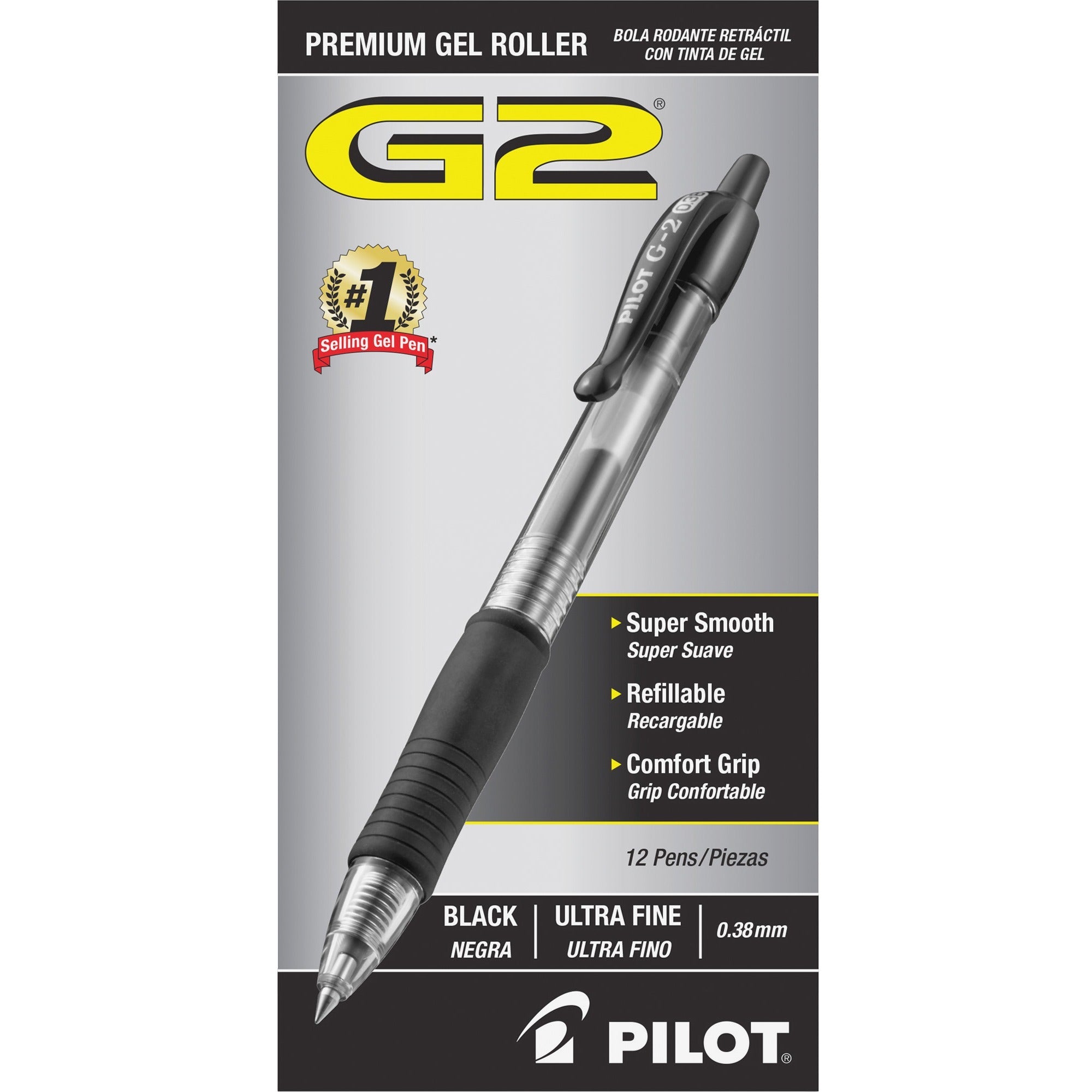 G2 Premium Gel Ink Retractable Pens - 0.38 mm Ultra Fine Pen Point - Refillable - Retractable - Black Ink - Gel-based - Clear Barrel - 1 Dozen