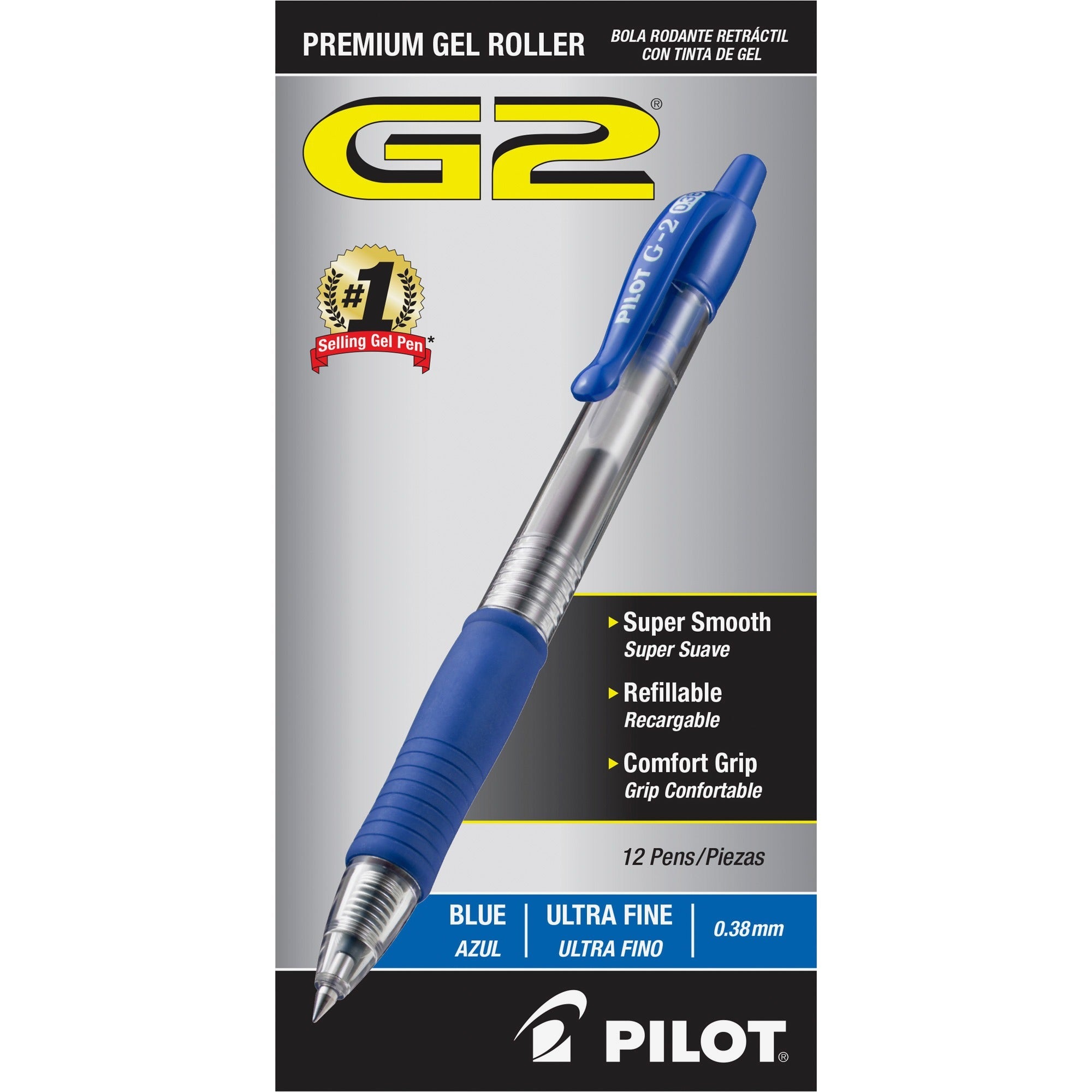 G2 Premium Gel Ink Retractable Pens - 0.38 mm Ultra Fine Pen Point - Refillable - Retractable - Blue Ink - Gel-based - Clear Barrel - 1 Dozen