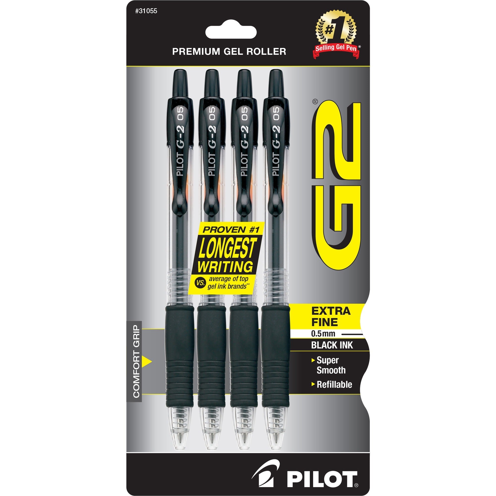 G2 Premium Gel Ink Retractable Pens - 0.5 mm, Extra Fine Pen Point - Refillable - Retractable - Black Ink - Gel-based - 4 / Pack