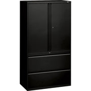 HON 800 Series Wide Lateral File with Storage Cabinet, 2 Drawers, 3 Shelves, 2 Side Open Doors, Black Steel, 36"W x 18"D x 64.2"H, 1 Each
