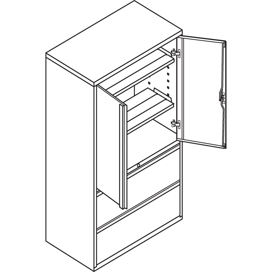 HON 800 Series Wide Lateral File with Storage Cabinet, 2 Drawers, 3 Shelves, 2 Side Open Doors, Black Steel, 36"W x 18"D x 64.2"H, 1 Each