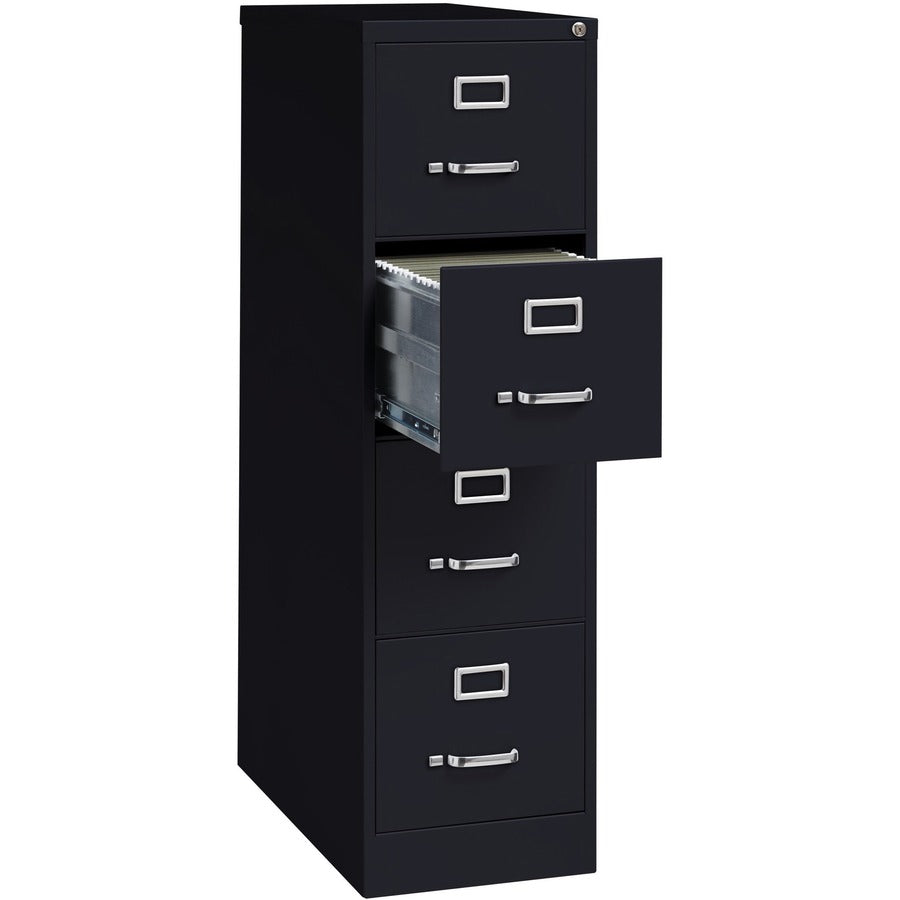 Lorell Fortress Series 26-1/2" Commercial-Grade Vertical File Cabinet - 15" Width x 26.5" Depth x 52" Height - 4 x Drawer(s) for File - Letter - Vertical - Security Lock, Ball-bearing Suspension, Heavy Duty - Black - Steel - Recycled