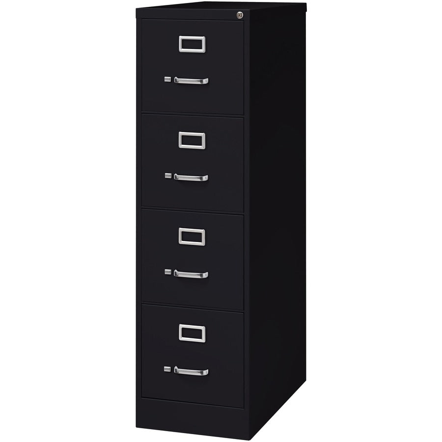 Lorell Fortress Series 26-1/2" Commercial-Grade Vertical File Cabinet - 15" Width x 26.5" Depth x 52" Height - 4 x Drawer(s) for File - Letter - Vertical - Security Lock, Ball-bearing Suspension, Heavy Duty - Black - Steel - Recycled