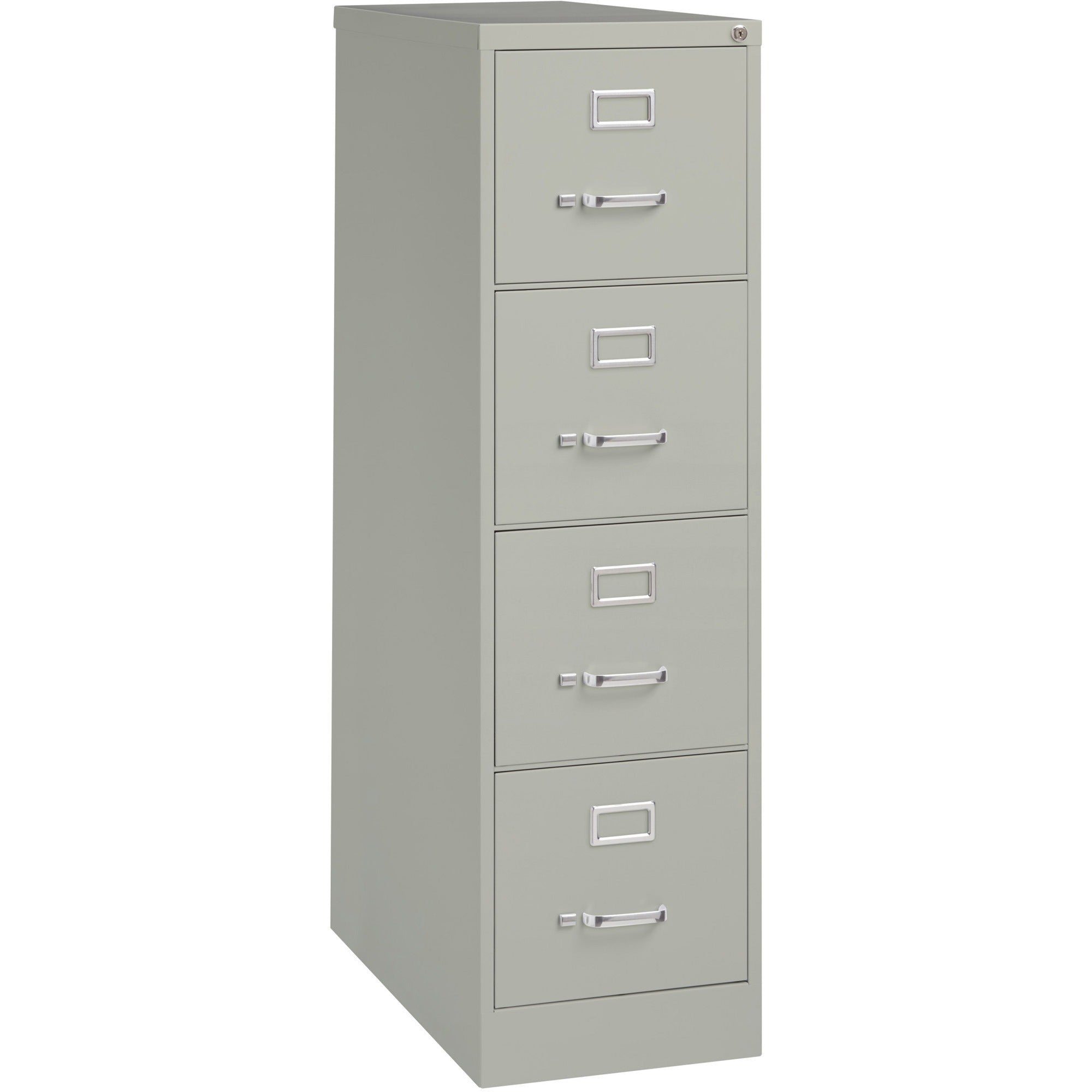 Lorell Fortress Series 26-1/2" Commercial-Grade Vertical File Cabinet - 15" Width x 26.5" Depth x 52" Height - 4 x Drawer(s) for File - Letter - Vertical - Security Lock, Ball-bearing Suspension, Heavy Duty - Light Gray - Steel - Recycled