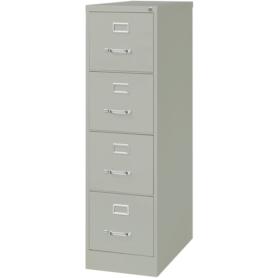 Lorell Fortress Series 26-1/2" Commercial-Grade Vertical File Cabinet - 15" Width x 26.5" Depth x 52" Height - 4 x Drawer(s) for File - Letter - Vertical - Security Lock, Ball-bearing Suspension, Heavy Duty - Light Gray - Steel - Recycled