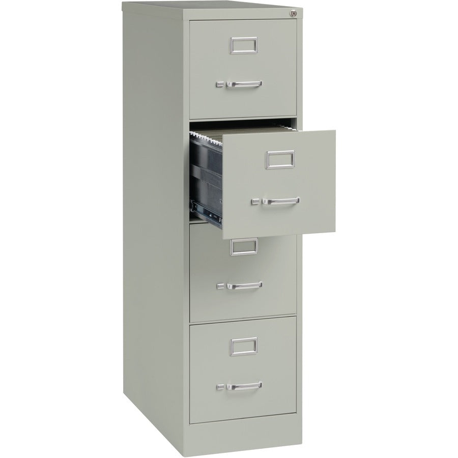 Lorell Fortress Series 26-1/2" Commercial-Grade Vertical File Cabinet - 15" Width x 26.5" Depth x 52" Height - 4 x Drawer(s) for File - Letter - Vertical - Security Lock, Ball-bearing Suspension, Heavy Duty - Light Gray - Steel - Recycled