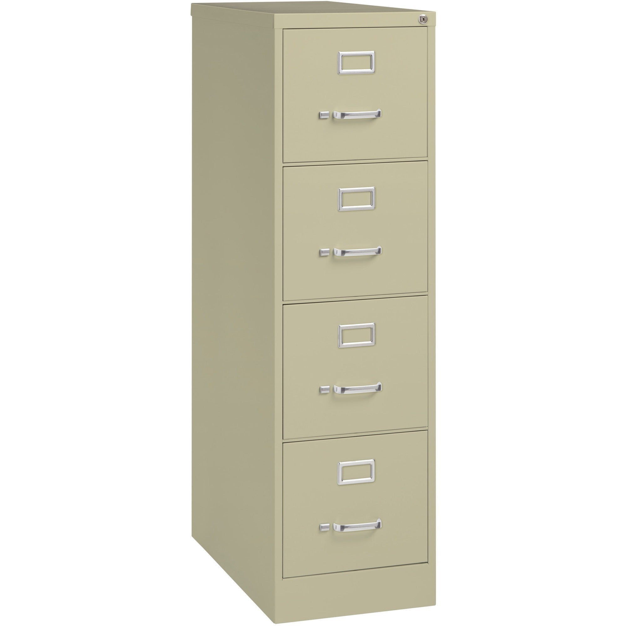 Lorell Fortress Series 26-1/2" Commercial-Grade Vertical File Cabinet - 15" Width x 26.5" Depth x 52" Height - 4 x Drawer(s) for File - Letter - Vertical - Security Lock, Ball-bearing Suspension, Heavy Duty - Putty - Steel - Recycled