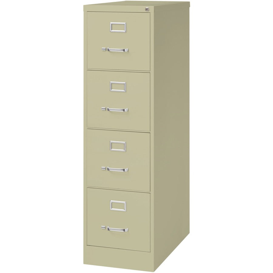 Lorell Fortress Series 26-1/2" Commercial-Grade Vertical File Cabinet - 15" Width x 26.5" Depth x 52" Height - 4 x Drawer(s) for File - Letter - Vertical - Security Lock, Ball-bearing Suspension, Heavy Duty - Putty - Steel - Recycled