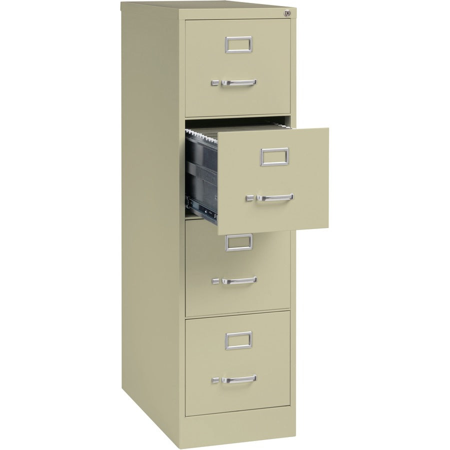 Lorell Fortress Series 26-1/2" Commercial-Grade Vertical File Cabinet - 15" Width x 26.5" Depth x 52" Height - 4 x Drawer(s) for File - Letter - Vertical - Security Lock, Ball-bearing Suspension, Heavy Duty - Putty - Steel - Recycled