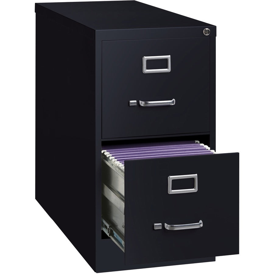 Lorell Fortress Series 26-1/2" Commercial-Grade Vertical File Cabinet - 15" Width x 26.5" Depth x 28.4" Height - 2 x Drawer(s) for File - Letter - Vertical - Security Lock, Ball-bearing Suspension, Heavy Duty - Black - Steel - Recycled