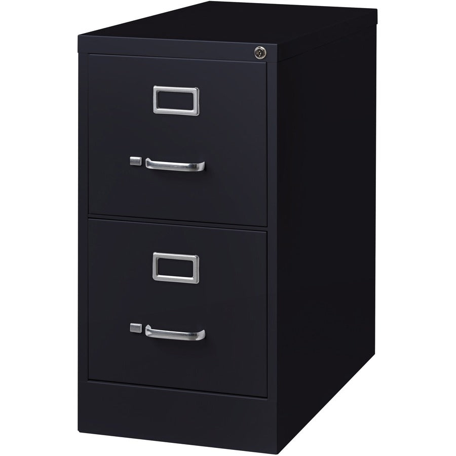 Lorell Fortress Series 26-1/2" Commercial-Grade Vertical File Cabinet - 15" Width x 26.5" Depth x 28.4" Height - 2 x Drawer(s) for File - Letter - Vertical - Security Lock, Ball-bearing Suspension, Heavy Duty - Black - Steel - Recycled