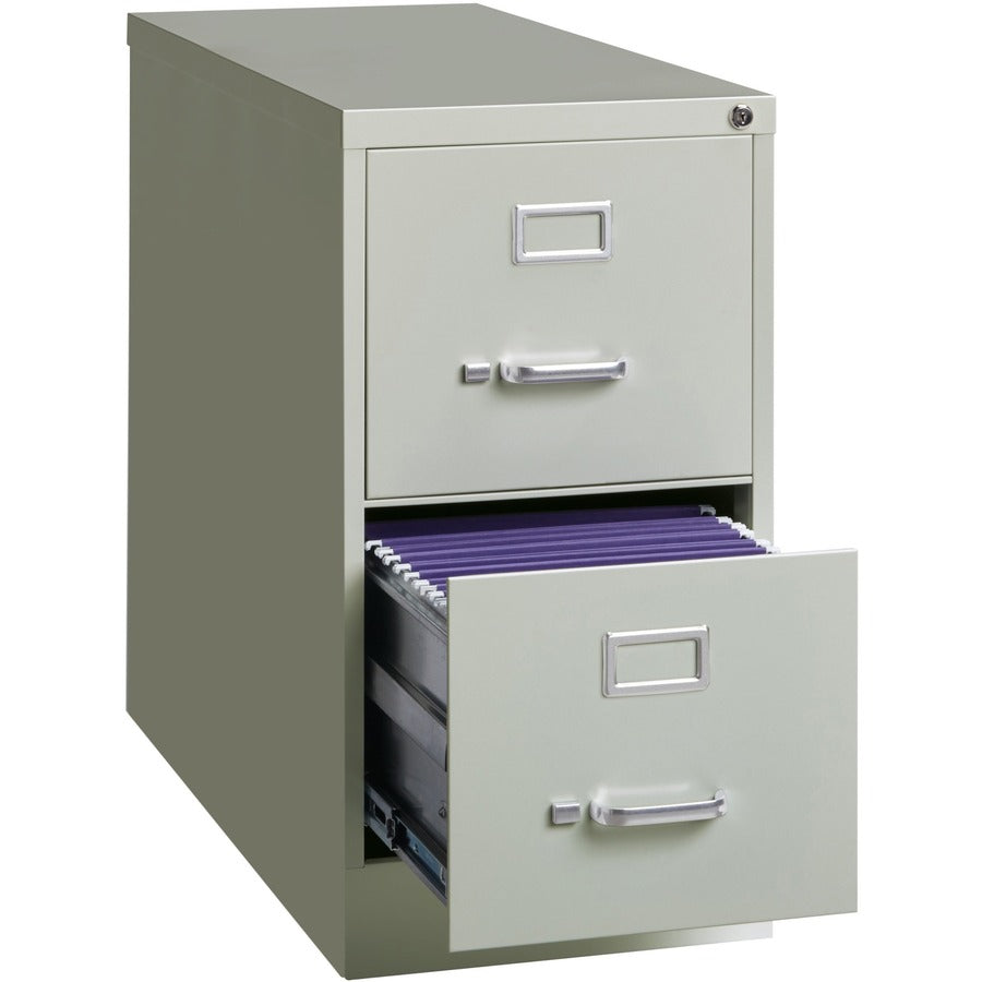 Lorell Fortress Series 26-1/2" Commercial-Grade Vertical File Cabinet - 15" Width x 26.5" Depth x 28.4" Height - 2 x Drawer(s) for File - Letter - Vertical - Security Lock, Ball-bearing Suspension, Heavy Duty - Light Gray - Steel - Recycled