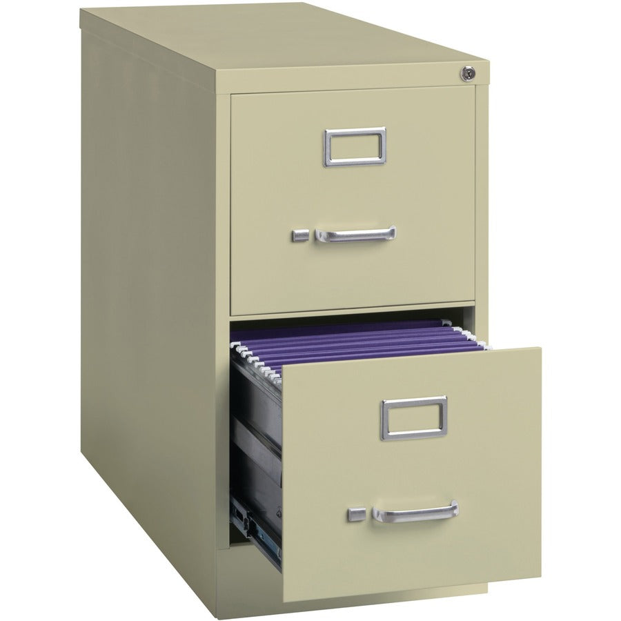 Lorell Fortress Series 26-1/2" Commercial-Grade Vertical File Cabinet - 15" Width x 26.5" Depth x 28.4" Height - 2 x Drawer(s) for File - Letter - Vertical - Security Lock, Ball-bearing Suspension, Heavy Duty - Putty - Steel - Recycled