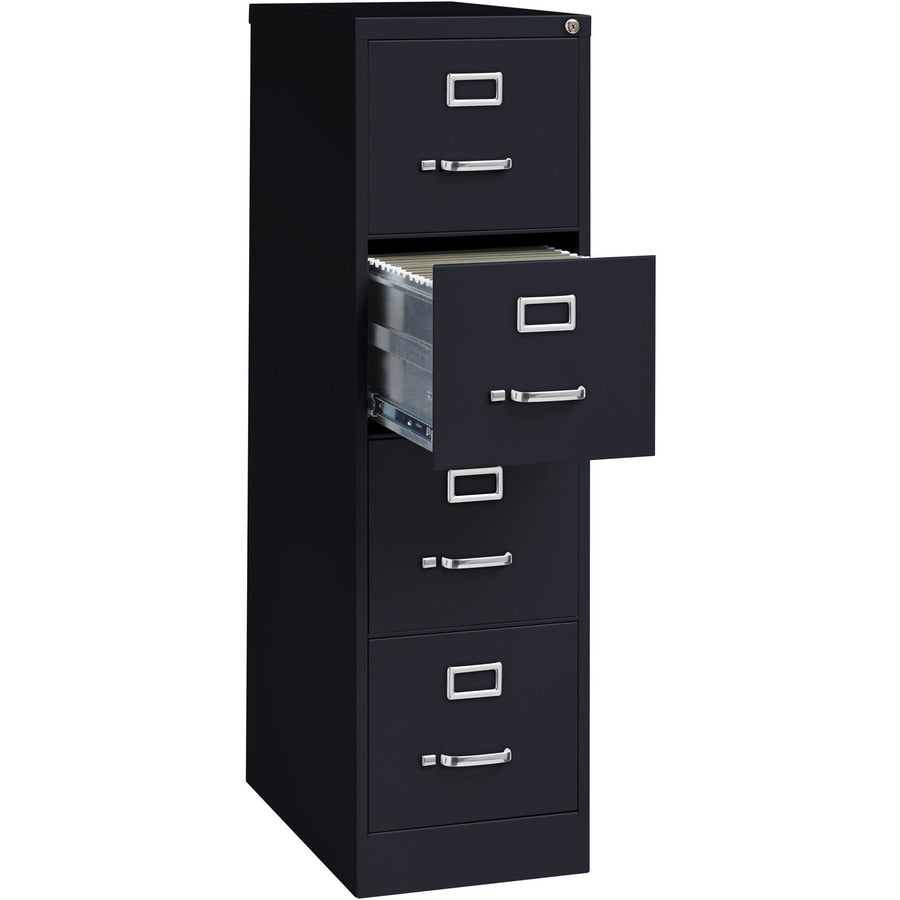 Lorell Fortress Series 25" Commercial-Grade Vertical File Cabinet - 15" Width x 25" Depth x 52" Height - 4 x Drawer(s) for File - Letter - Vertical - Security Lock, Ball-bearing Suspension, Heavy Duty - Black - Steel - Recycled