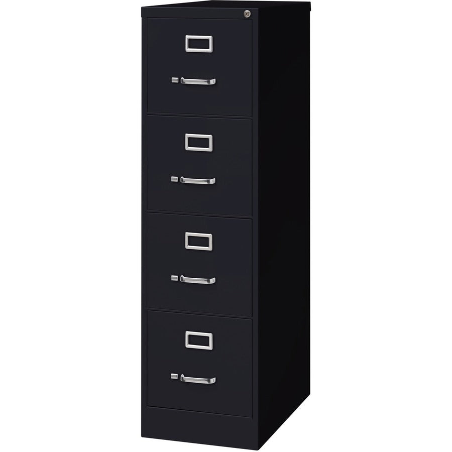 Lorell Fortress Series 25" Commercial-Grade Vertical File Cabinet - 15" Width x 25" Depth x 52" Height - 4 x Drawer(s) for File - Letter - Vertical - Security Lock, Ball-bearing Suspension, Heavy Duty - Black - Steel - Recycled