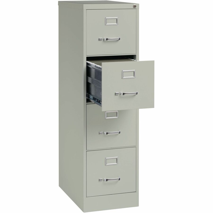 Lorell Fortress Series 25" Commercial-Grade Vertical File Cabinet - 15" Width x 25" Depth x 52" Height - 4 x Drawer(s) for File - Letter - Vertical - Security Lock, Ball-bearing Suspension, Heavy Duty - Light Gray - Steel - Recycled