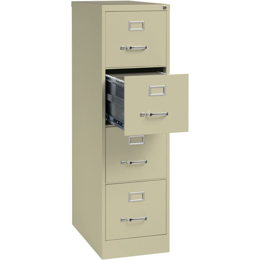 Lorell Fortress Series 25" Commercial-Grade Vertical File Cabinet - 15" Width x 25" Depth x 52" Height - 4 x Drawer(s) for File - Letter - Vertical - Security Lock, Ball-bearing Suspension, Heavy Duty - Putty - Steel - Recycled