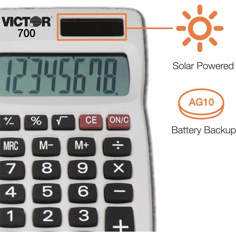 4 Functions - Large LCD, Easy-to-read Display, Rubber Keytop, Dual Power - 8 Digits - LCD - Battery/Solar Powered - 0.3" Height x 2.3" Width x 4" Depth - Gray - Rubber - 1 Each