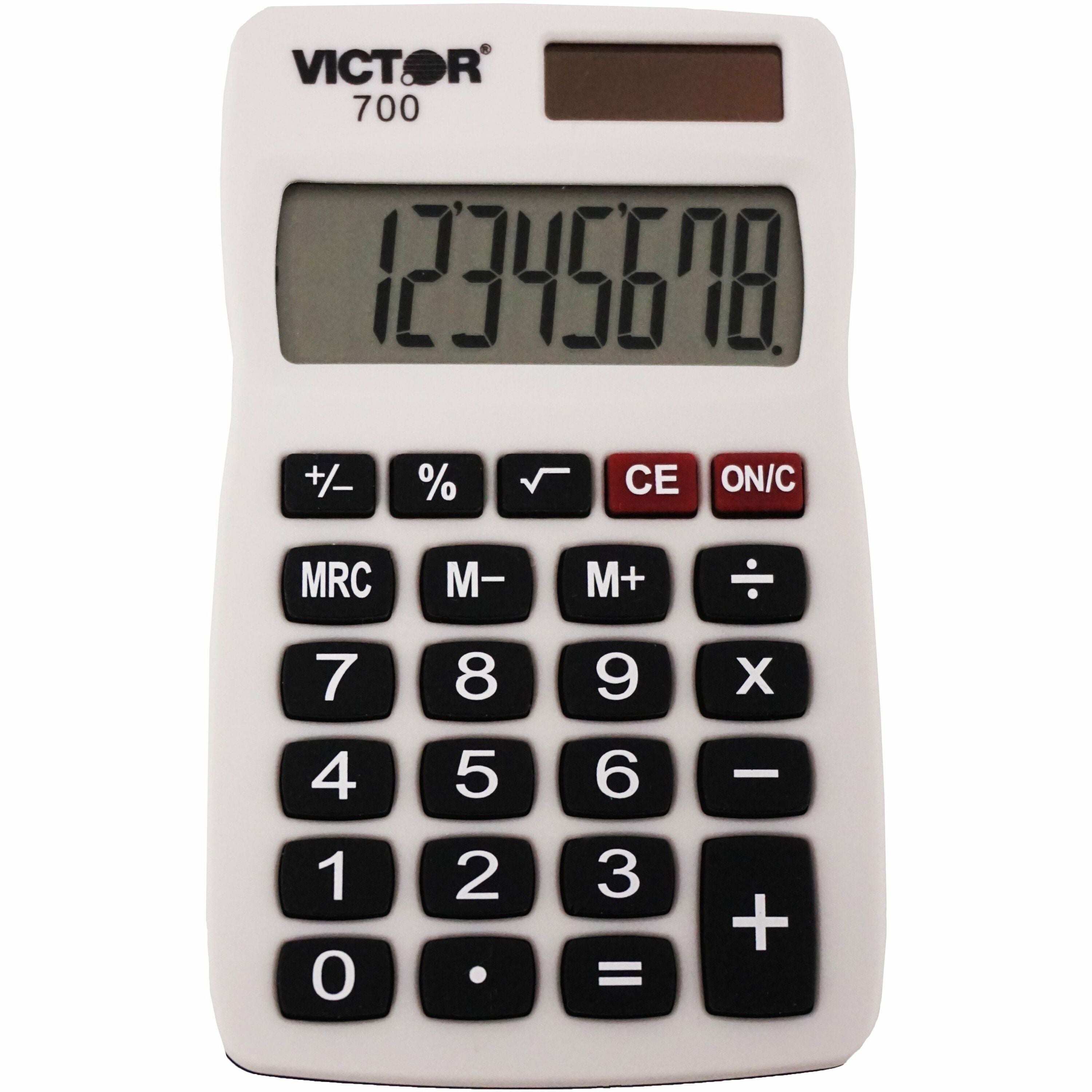 4 Functions - Large LCD, Easy-to-read Display, Rubber Keytop, Dual Power - 8 Digits - LCD - Battery/Solar Powered - 0.3" Height x 2.3" Width x 4" Depth - Gray - Rubber - 1 Each