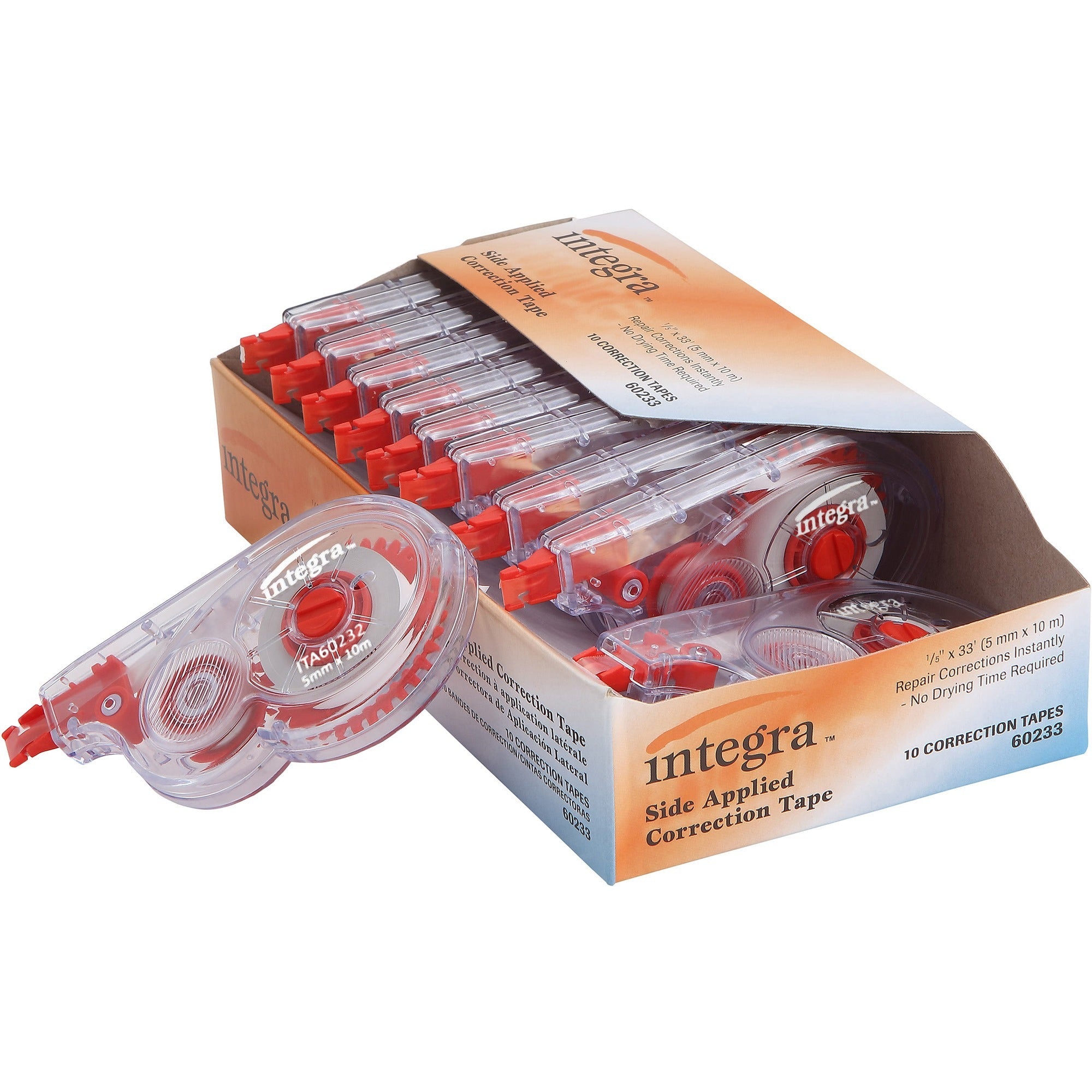 Integra Side-Apply Correction Tape - 0.20" Tape Width x 32.80 ft Tape Length - Smoke Dispenser - Tear Resistant - Smoke - 10 / Pack