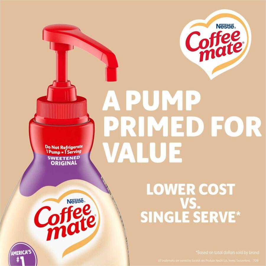 Coffee mate Sweetened Original Liquid Concentrate Coffee Creamer - Pump Bottle - Sweetened Original Flavor - 50.70 fl oz (1.50 L) - 300 Serving - 1 Each