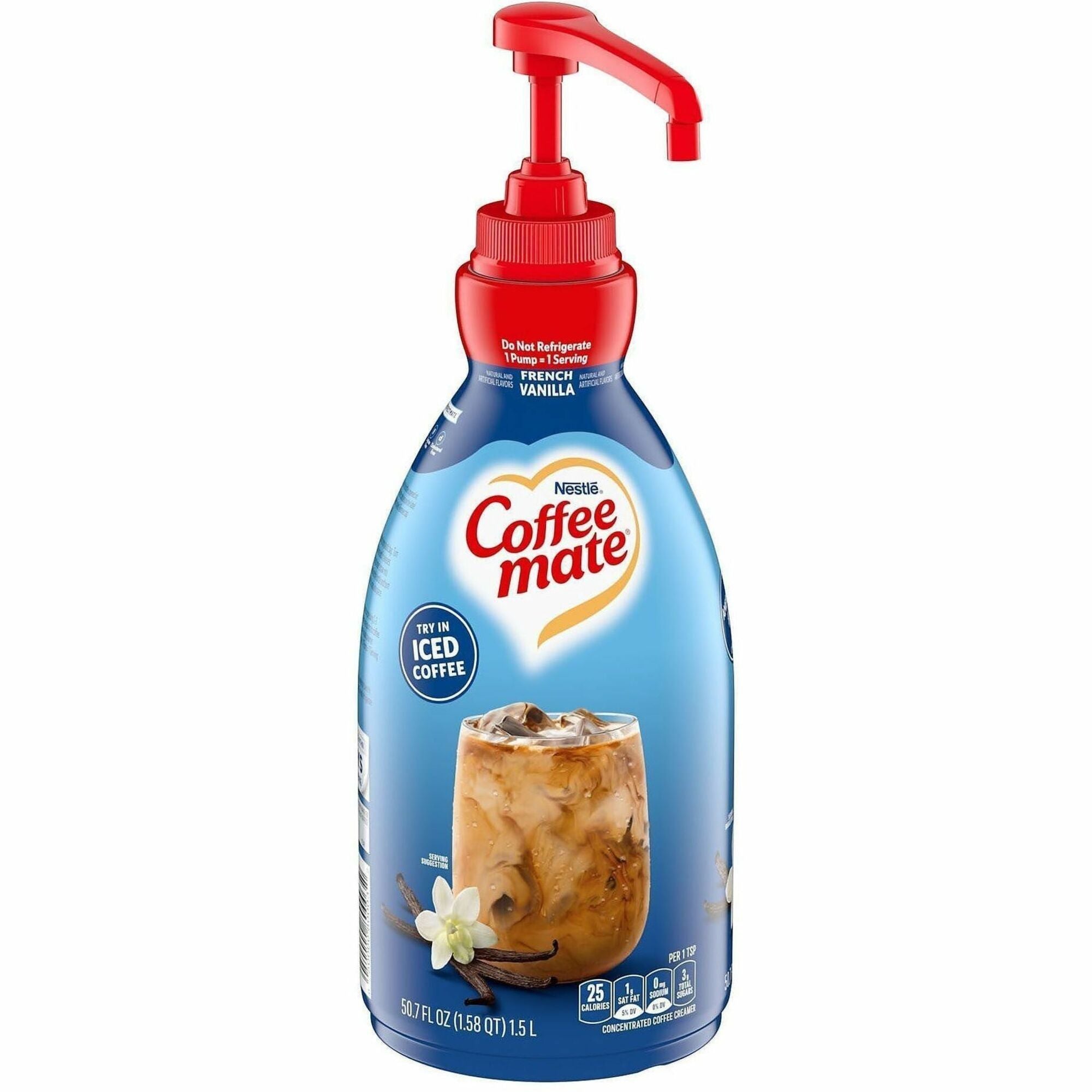 Coffee mate French Vanilla Liquid Concentrate Coffee Creamer - Pump Bottle - French Vanilla Flavor - 50.70 fl oz (1.50 L) - 300 Serving - 1 Each