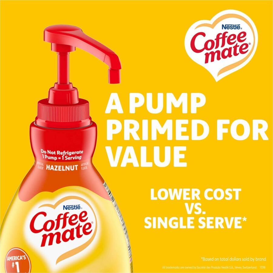 Coffee mate Hazelnut Liquid Concentrate Coffee Creamer - Pump Bottle - Hazelnut Flavor - 50.70 fl oz (1.50 L) - 300 Serving - 1 Each