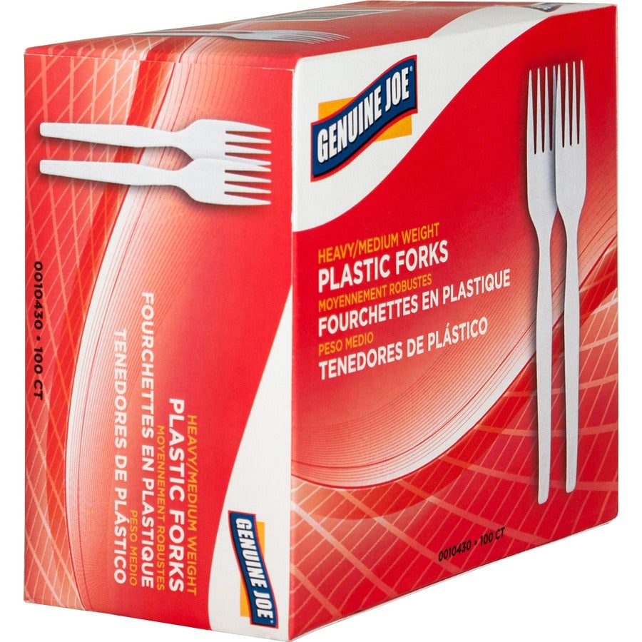 Genuine Joe Heavyweight White Plastic Forks - Disposable - White - 1 Box