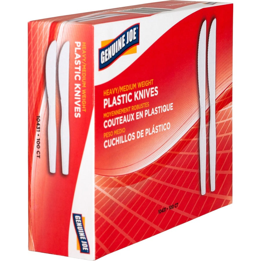 Genuine Joe Heavyweight Disposable Knives - Disposable - White - 100 / Box
