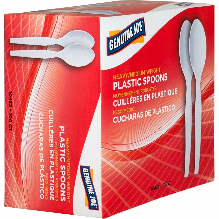 Genuine Joe Heavyweight Disposable Spoons - Disposable - White - 100 / Box