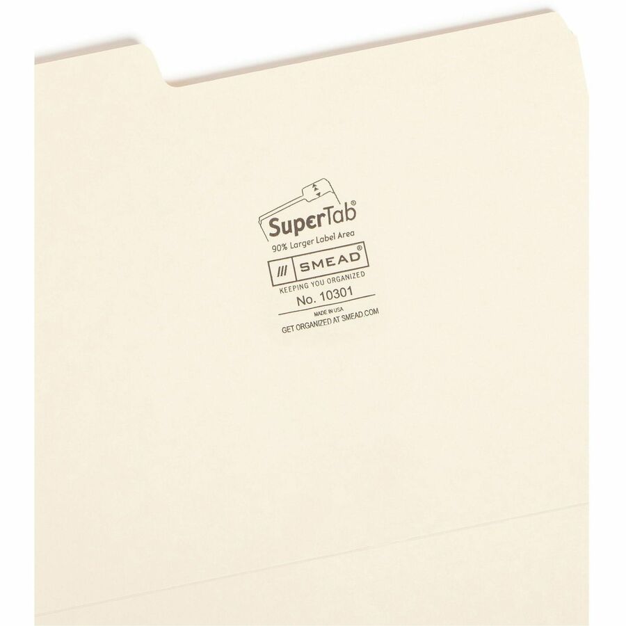Smead SuperTab 1/3 Tab Cut Letter Recycled Top Tab File Folder - 8 1/2" x 11" - 3/4" Expansion - Top Tab Location - Assorted Tab Position - 11 pt. - 1 Plys - Manila - 10% Recycled - 100 / Box