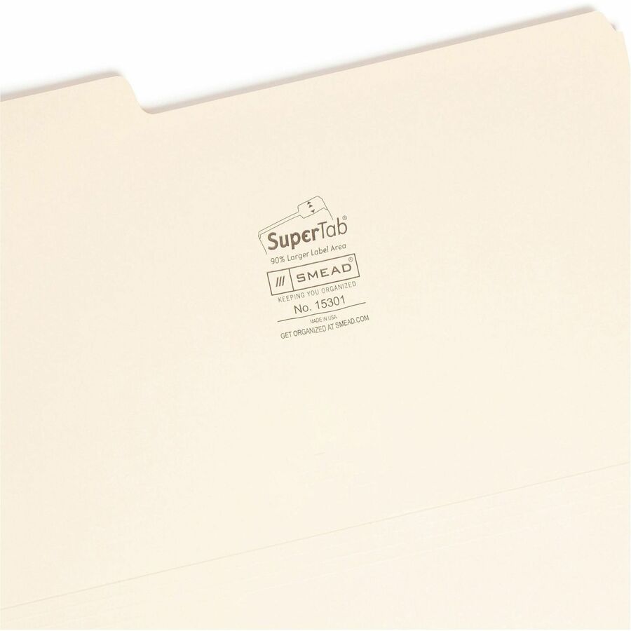 Smead SuperTab 1/3 Tab Cut Legal Recycled Top Tab File Folder - 8 1/2" x 14" - 3/4" Expansion - Top Tab Location - Assorted Tab Position - 11 pt. - 1 Plys - Manila - Label - 10% Recycled - 100 / Box