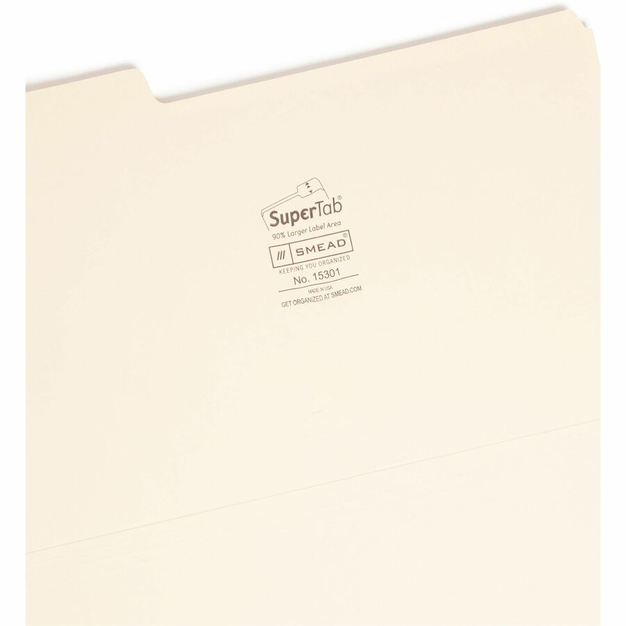 Smead SuperTab 1/3 Tab Cut Legal Recycled Top Tab File Folder - 8 1/2" x 14" - 3/4" Expansion - Top Tab Location - Assorted Tab Position - 11 pt. - 1 Plys - Manila - Label - 10% Recycled - 100 / Box