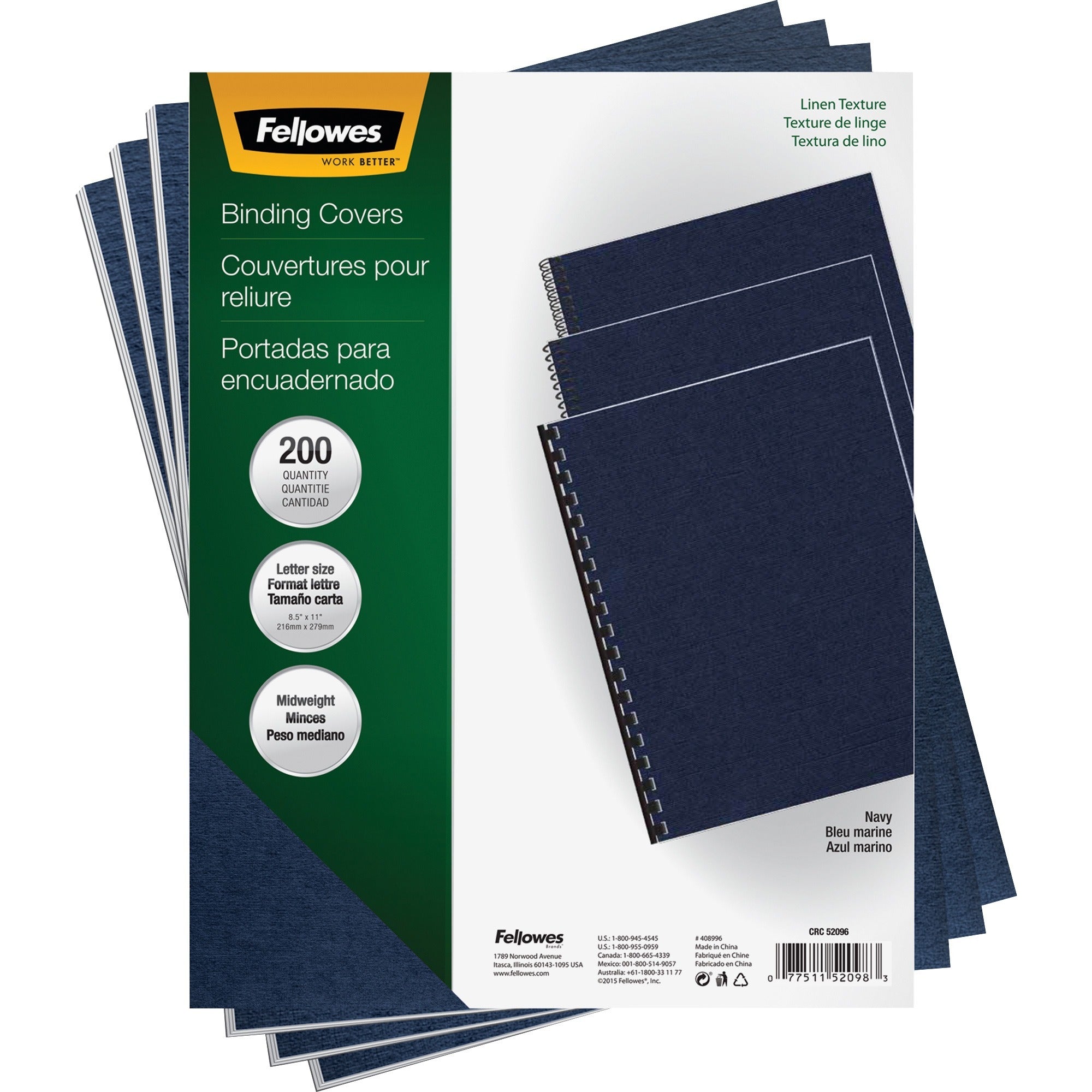 Fellowes Expressions Linen Presentation Covers - 11" Height x 8.5" Width x 0.1" Depth - For Letter 8 1/2" x 11" Sheet - Navy - Linen - 1 Pack