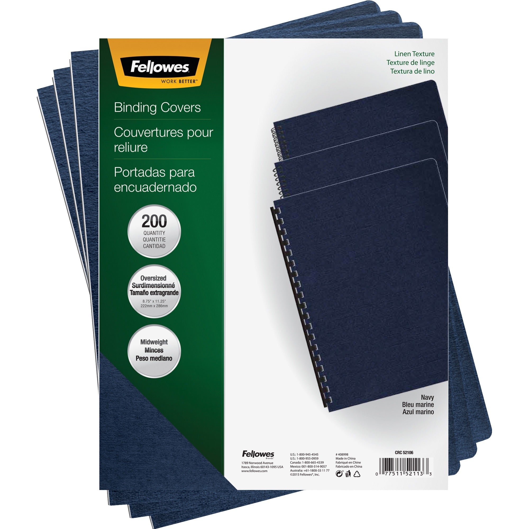 Fellowes Expressions Oversize Linen Presentation Covers - 11.3" Height x 8.8" Width x 0.1" Depth - For Letter 8 1/2" x 11" Sheet - Navy - Linen - 1 Pack