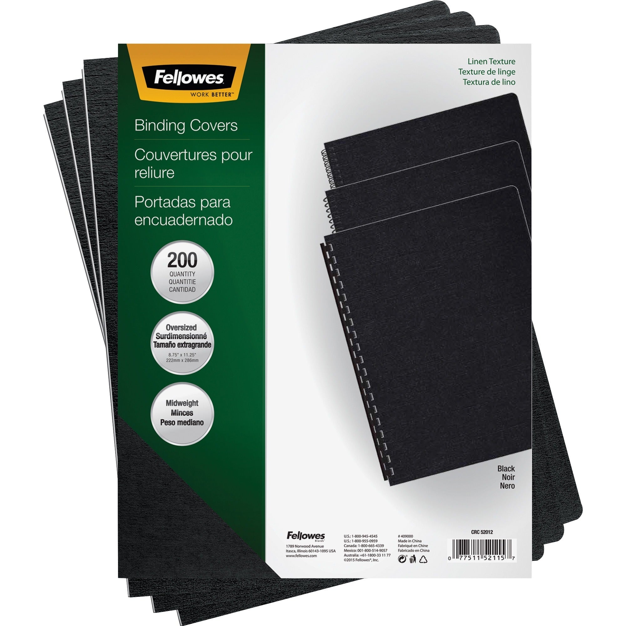Fellowes Expressions Oversize Linen Presentation Covers - 11.3" Height x 8.8" Width x 0.1" Depth - For 8 3/4" x 11 1/4" Sheet - Black - Linen - 1 Pack