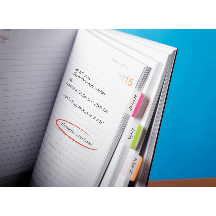 Post-it&reg; Durable Tabs - 66 Write-on Tab(s) - 1.50" Tab Height - Pink, Green, Orange Tab(s) - Repositionable - 1 Pack