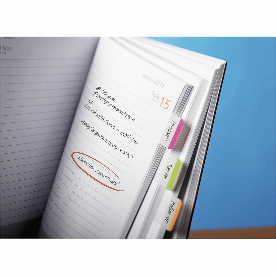 Post-it&reg; Durable Tabs - 66 Write-on Tab(s) - 1.50" Tab Height - Pink, Green, Orange Tab(s) - Repositionable - 1 Pack