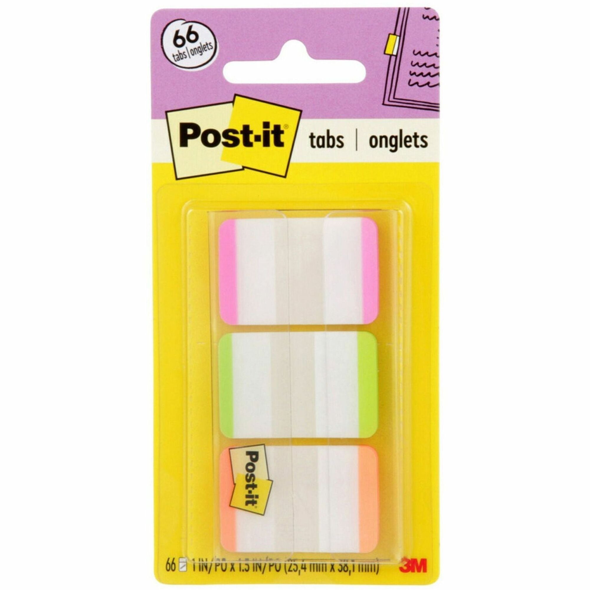 Post-it&reg; Durable Tabs - 66 Write-on Tab(s) - 1.50" Tab Height - Pink, Green, Orange Tab(s) - Repositionable - 1 Pack