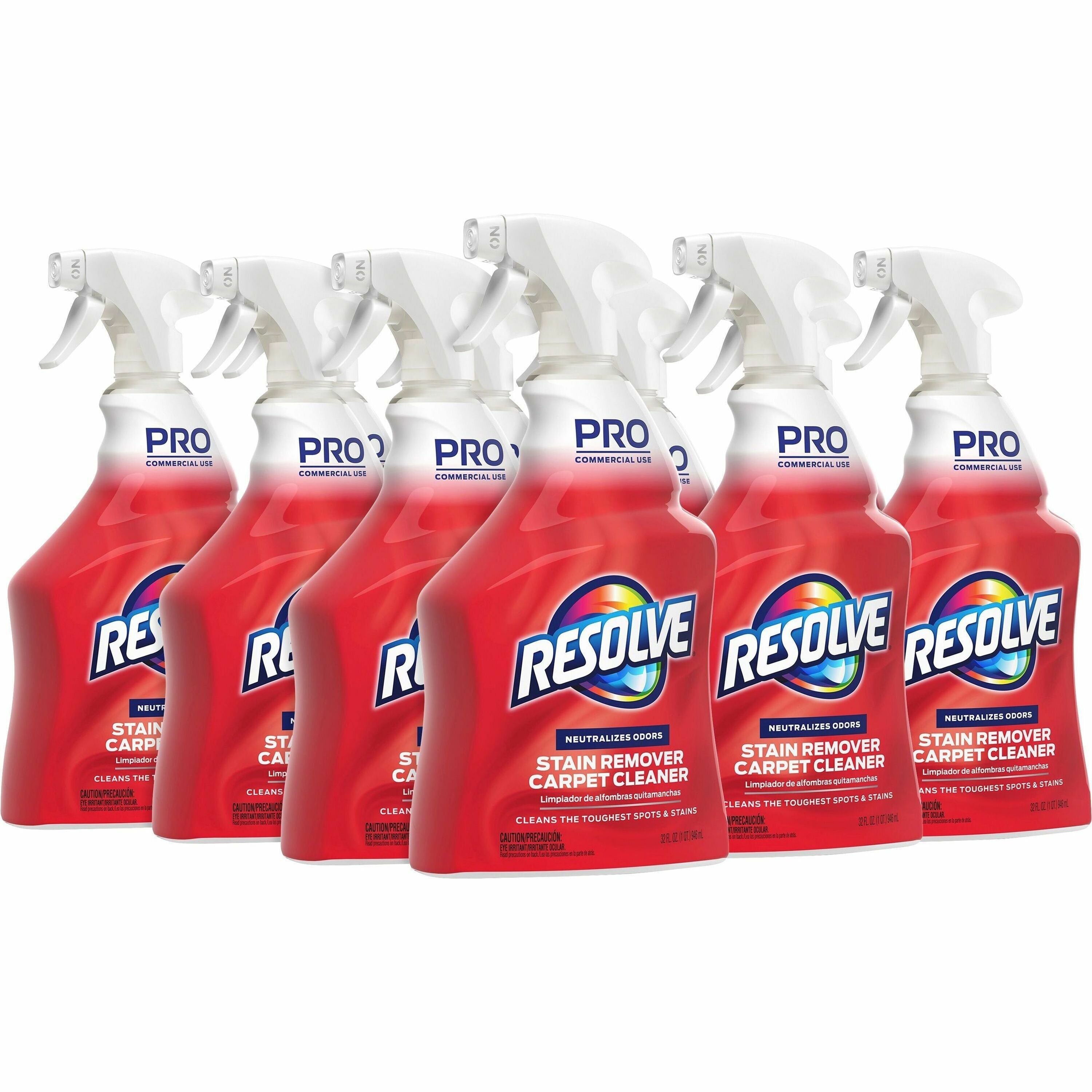 Professional RESOLVE&reg; Spot & Stain Carpet Cleaner - For Carpet, Upholstery - 32 fl oz (1 quart) - Recommended For: Stain Remover, Grease Remover, Spot Remover - Odor Neutralizer Bottle - 12 / Carton