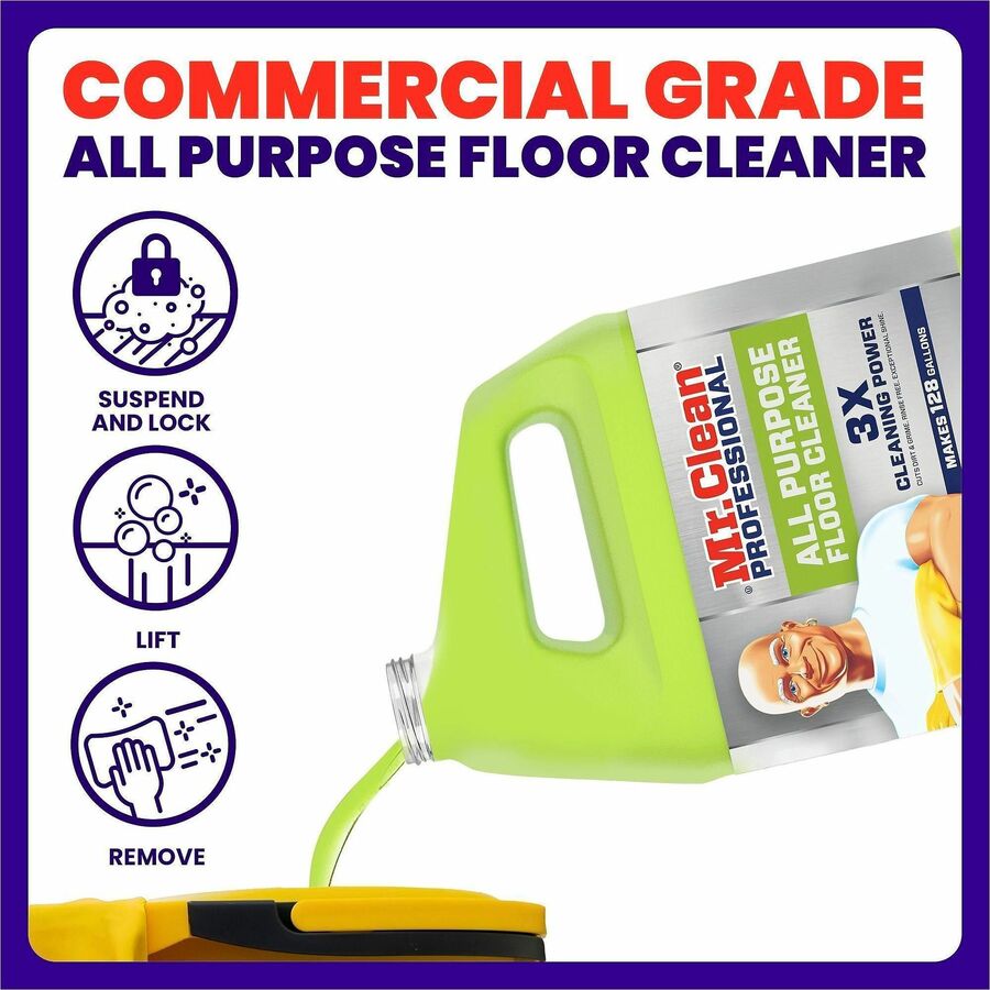 Mr. Clean Professional Finished Floor Cleaner - For Tile - Liquid - 128 fl oz (4 quart) - Residue-free - Yellow - 3 / Carton