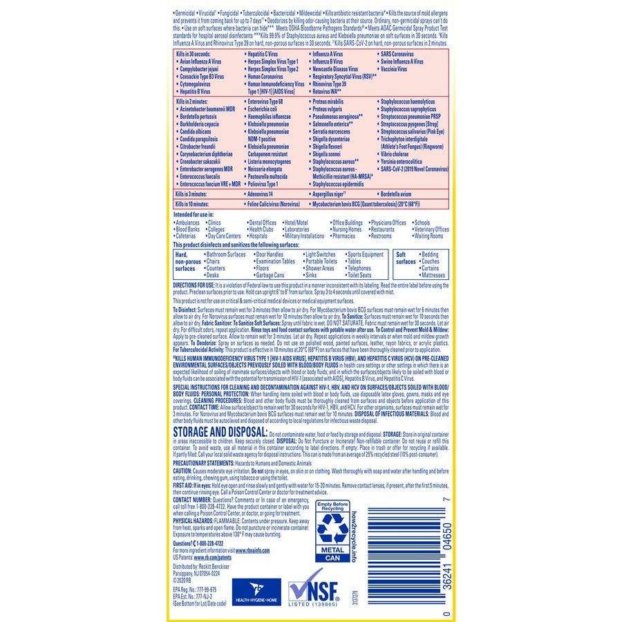 Professional Lysol Original Disinfectant Spray - For Multi Surface - 19 fl oz (0.6 quart) - Original Scent - Recommended For: Germs Remover - Pleasant Scent, Disinfectant, CFC-free - Clear - 12 / Carton