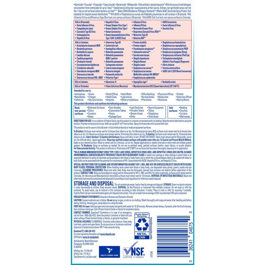 Professional Lysol Disinfectant Spray - For Multi Surface - 19 fl oz (0.6 quart) - Fresh Scent - Recommended For: Germs Remover - Pleasant Scent, Disinfectant, CFC-free - Clear - 12 / Carton
