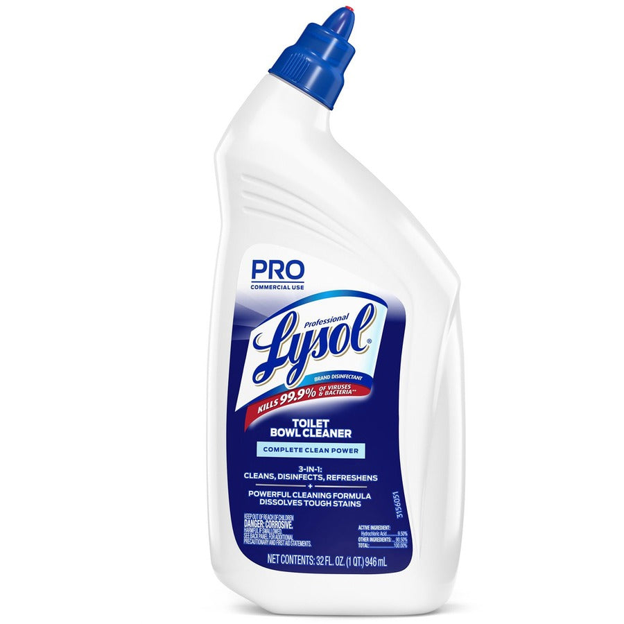 Professional Lysol Power Toilet Bowl Cleaner - For Nonporous Surface, Hard Surface, Restroom, Toilet Bowl - 32 fl oz (1 quart) - Wintergreen Scent - Recommended For: Stain Remover, Soil Remover, Limescale Remover - Disinfectant - Clear - 12 / Carton
