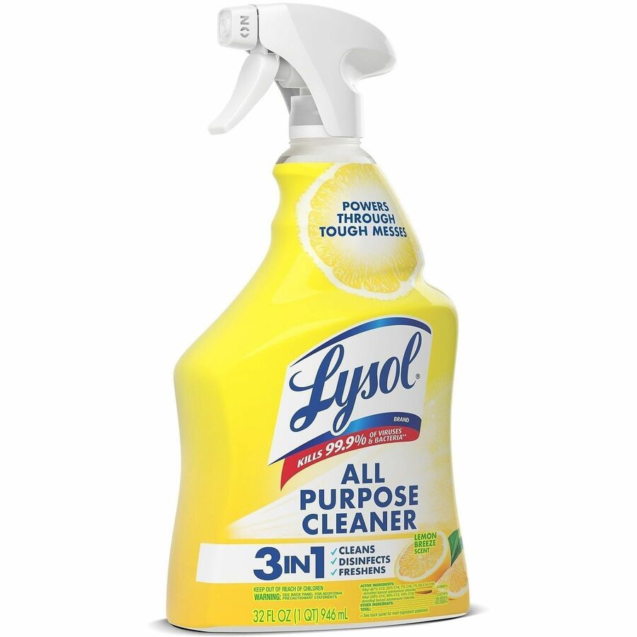 Lysol Lemon All Purpose Cleaner - Ready-To-Use - 32 fl oz (1 quart) - Lemon Breeze Scent - Recommended For: Bacteria Remover, Grease Remover - Deodorize, Disinfectant - Yellow - 12 / Carton