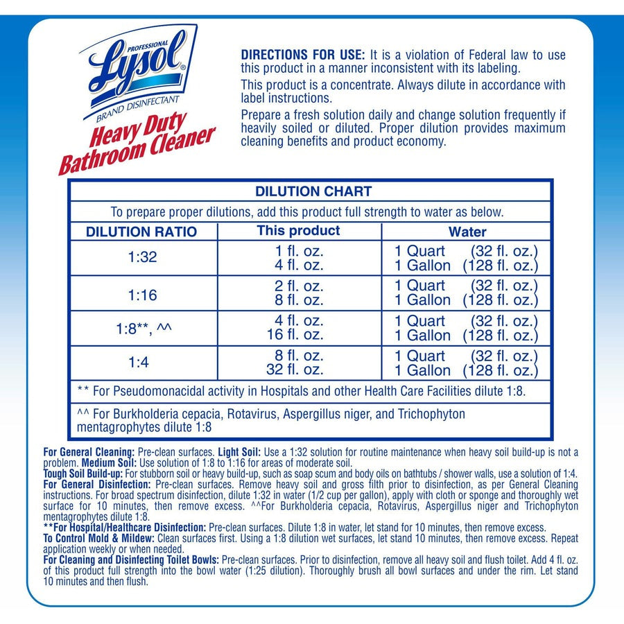 Professional Lysol Heavy-Duty Disinfectant Bathroom Cleaner - Concentrate - 128 fl oz (4 quart) - Citrus Floral Scent - Non-abrasive - 4 / Carton