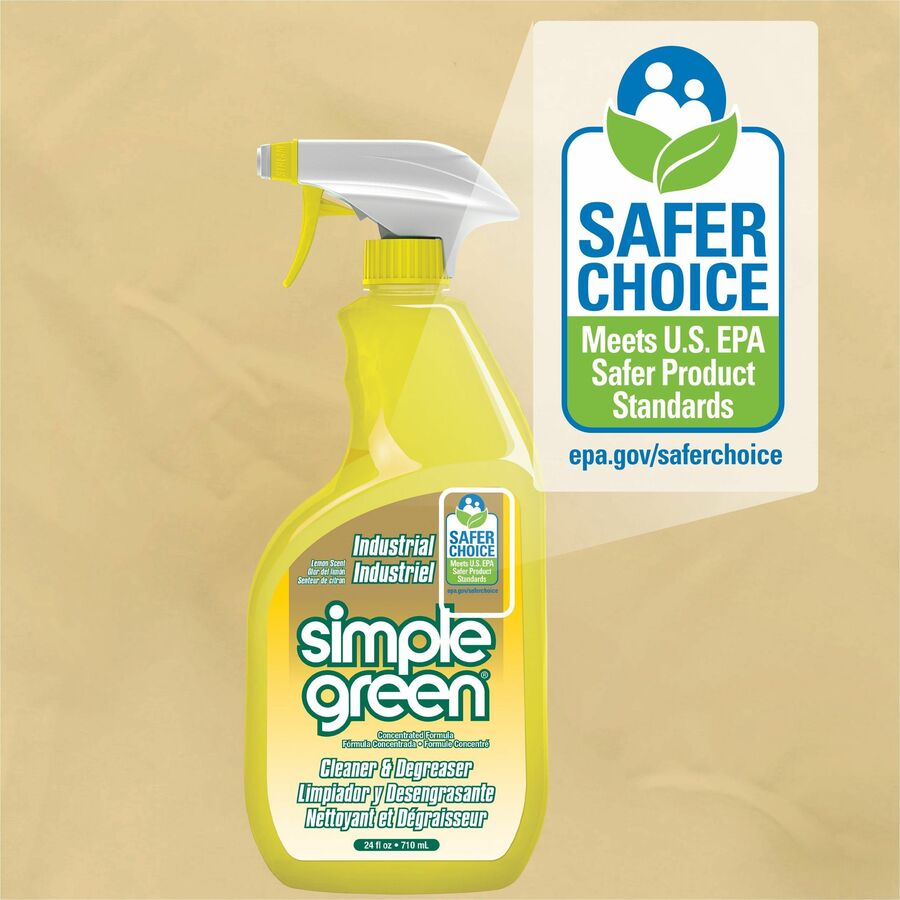 Simple Green Industrial Cleaner/Degreaser - For Washable Surface - Concentrate - 24 fl oz (0.8 quart) - Lemon Scent - Recommended For: Coffee Remover, Lipstick Remover, Ink Remover, Grease Remover - Non-toxic - Lemon - 1 Each
