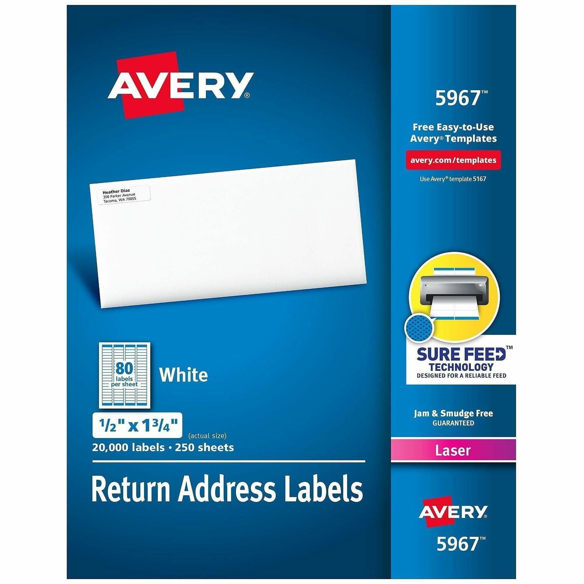Avery&reg; Address Labels, Sure Feed, 1/2" x 1-3/4" , 20,000 Labels (5967)