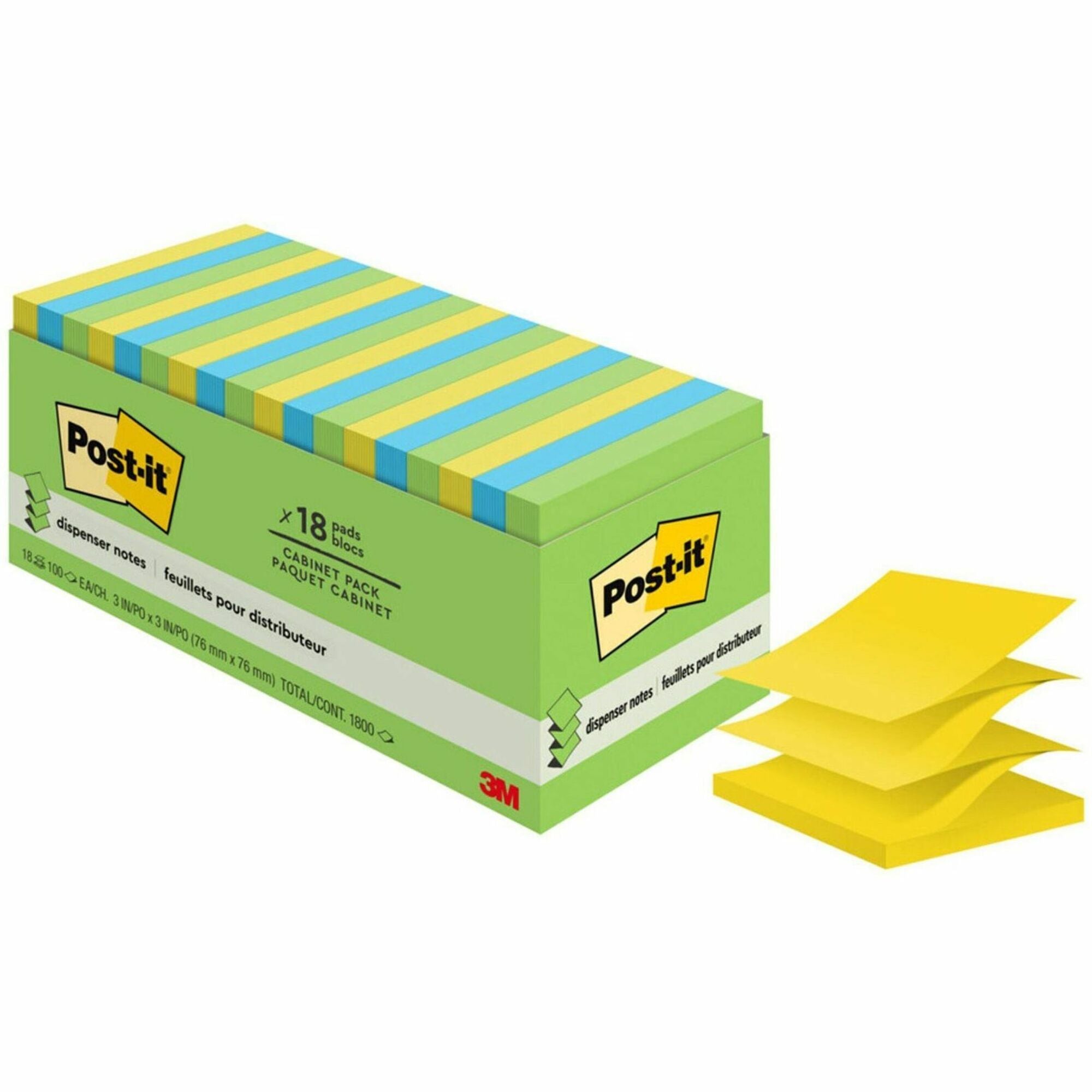 1800 - 3" Flag/Note Width x 3" Flag/Note Length - Square - 100 Sheets per Pad - Unruled - Limeade, Blue Paradise, Citron - Paper - Self-adhesive - 1 Pack